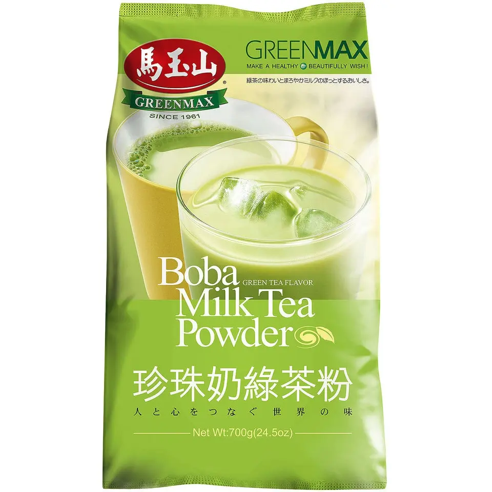 GREENMAX Green Tea Boba Milk Tea Powder, 24.7oz Value Size Drink Mix, Instant Beverage Mixture for Homemade Room-Temperature Beverages, Boba Substitute