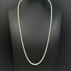4mm White Gold Filled Rope Chain Necklace 20” | Non-Tarnish, Water Resistant, Stainless Steel Base (Not Solid White Gold)