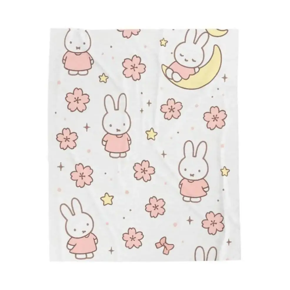 Pink Sleep Bunny Kawaii Blanket, Baby blankets and adult blankets, Ultra Soft Velveteen Plush, Cozy Warm Baby Pink Floral Design, Bedroom Couch Sofa Throw Decor, Bedding, Cute Home Style, Ideal Birthday Christmas Holiday Gift for Kids Girls Teens Women Me