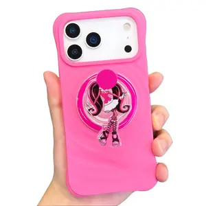 Magnetic Collapsible Phone Grip Holder Stand with Cute & Sylish Doll Expanding Design,Swappable Top, Secure Hold for iPhone MagSafe Cases,Smartphone Tablet Cell Phone Accessory