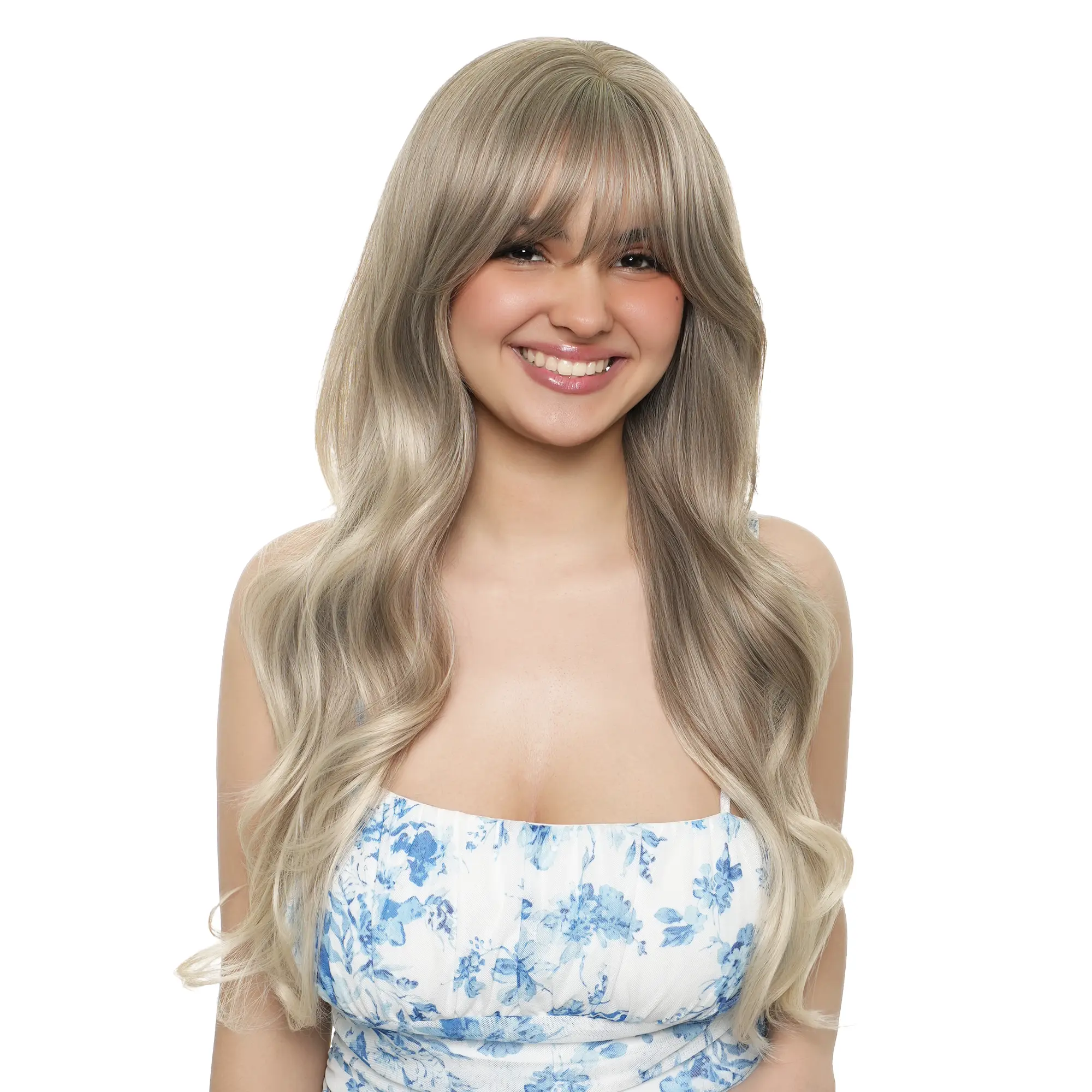 CRAZY FOR BEIGE' 26-Inch Sun-wheat Beige Blonde Balayage (Greyish Ash Blonde Blend Base) Princess Curls Synthetic Wig |【Heat Resistant】【Cap Included】 | #video 61FSGB