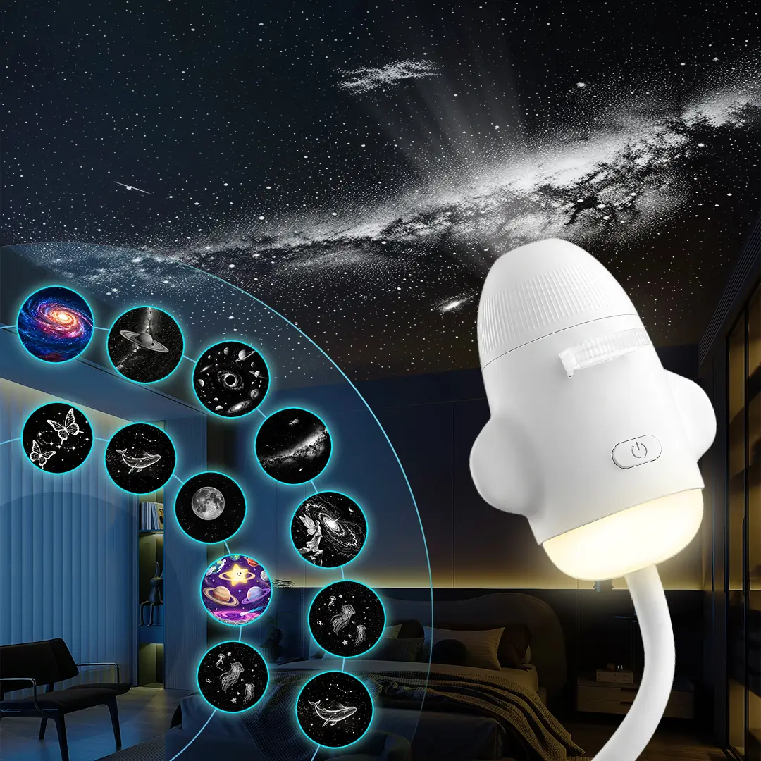 3-in-1 Modern Portable Galaxy Projector Device, PVC Body, 6 Projection Films, 360° Adjustable Brightness, USB-Powered Eye-Caring LED Night Light for Adult Bedrooms - Ideal Gift