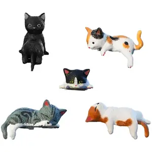 Fashionable 2026 Mini Cat Desk Figurines Set of 5 Resin Multi Pose Kitty Ornaments Cute Cartoon Style Desk Companions for Home Offices Cubicles Playful Charming Desktop Decoration car accessory