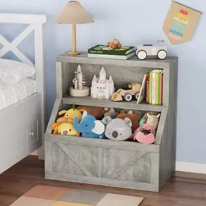 Kids Bookshelf, Wooden Toy Storage Organizer with Cubby, Toddler Bookcases Fit for Playroom, Children's Room, Bedroom, Nursery School