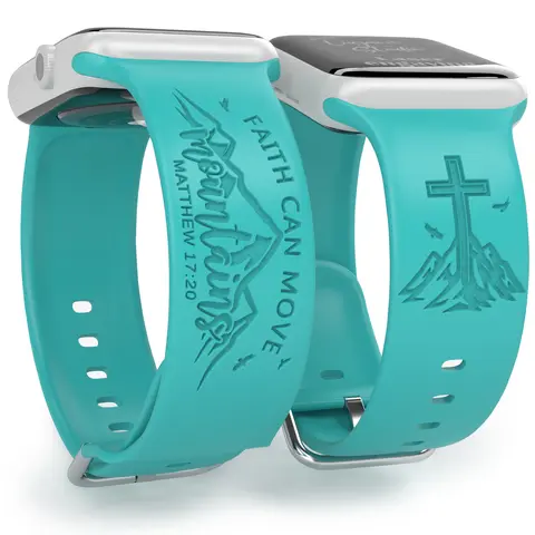 Faith Can Move Mountains Matthew 17:20 Laser Engraved Replacement Silicone Watch Band Compatible with iWatch 38mm-49mm Virgin De Guadalupe Durable Personalized Strap