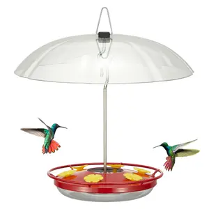 [Hummingbird Season 2026]Kingsyard Weatherproof Hummingbird Feeder for Outdoors Hanging - Heavy Duty Metal lid with 6 Bee Guard Feeding Ports & Circular Perch, Built-in Ant Moat, Easy to Refill & Clean