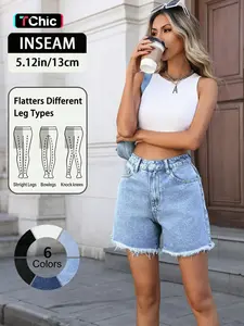 Elegant Women's High Waist A-Line Denim Shorts, Loose Fit and Flattering Design, Versatile Boho Style for Summer Fashion