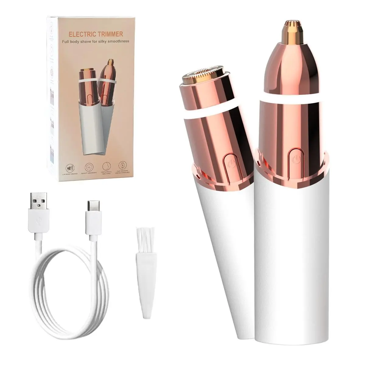 Facial Hair Removal for Women, 2-in-1 Electric Face Trimmer for Upper Lip, Chin, Peach Fuzz, Rechargeable Lady Razor for Smooth Skin, Usb Rechargeable Shaver, Body Facial Shaver