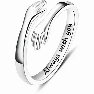 Hug Rings for Women Sterling Silver Adjustable Ring for Women Daughter Hand Ring Jewelry for Birthday Gifts Holiday Gift for Women Teens