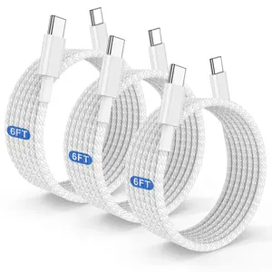 3Pack 60W Type C to C Nylon Braided Cable 6FT, PD USB C Fast Charging Cord for iPhone 16/15/15 Pro/15 Pro Max/15 Plus Samsung S23 Note 20 MacBook Air