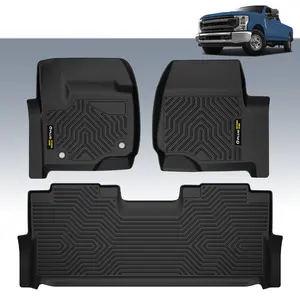 CROSSDESIGN TPE Floor Mats Fit For 17-24 F250/F350/F450/F550 Super Duty Crew Cab, Front Row Bucket Seats,All Weather Waterproof Liners Unique Black