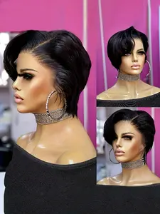 Short Straight Human Hair Wig for Women Color Wig 13x4 Transparent Lace Frontal Wig 150% Density Glueless Human Wigs