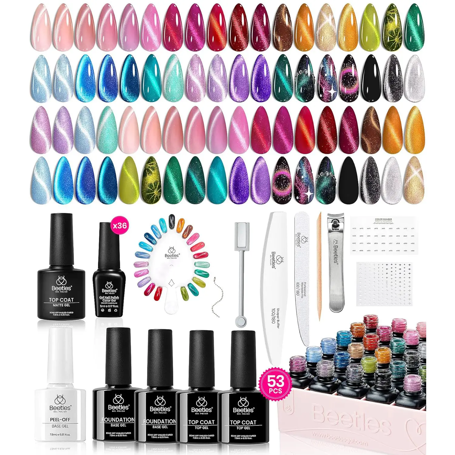 Beetles Gel Nail Polish Set- Red Purple Brown Green Burgundy Pearl Glitter Cat Eye Gel Nail Polish with Base Gel Glossy Matte Top Coat Magnet,Soak off UV Nail Gel Spring Summer for Women DIY Nail Art Salon Manicure #Summervibes