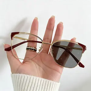 New Arrival Unisex Blue Light Fashion Eyeglasses - Retro Metal Frame, Color-Changing Tint Lenses, Cat Eye Shape, Lightweight Trendy Casual Sports Eyewear for Office, Study, Lightweight Eyeglasses