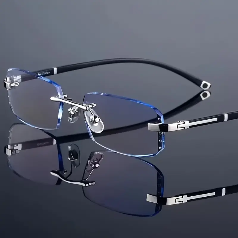 5pcs Men's Intelligent Zoom Glasses |   Retro Frameless PC Frame with Automatic Focus Adjustment +1.5 to -2.0 Diopters, Anti-Scratch & Anti-Fall Resistant, Lightweight Design for All-Day Comfort, Vision Aid Eyewear, Polycarbonate Lenses