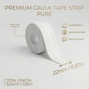 White Waterproof Self-Adhesive Caulk Tape (10.5ft-0.87in) - Super Strong Adhesion, Easy Application, Durable Sealing Tape for Bathroom, Kitchen Sink Edges