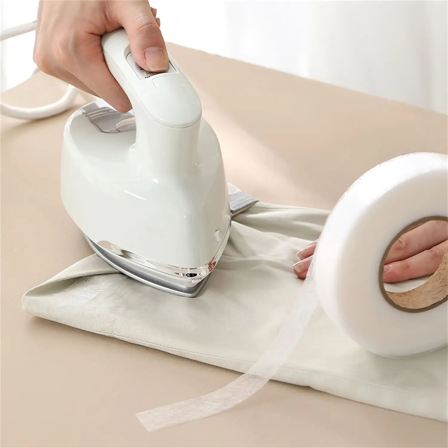 1 Roll 60m Iron-On Hemming Tape, Double-Sided Fusible Interfacing, Heat Fabric Fusible Bonding Web, Adhesive Cloth Tape, Durable Double Sided, Perfect for Crafting & Sewing