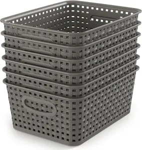 Weave Storage Organizer Baskets Grey 6-Pack Plastic Woven Baskets 10.1 x 7.55 x 4.1 for Organizing and Storing