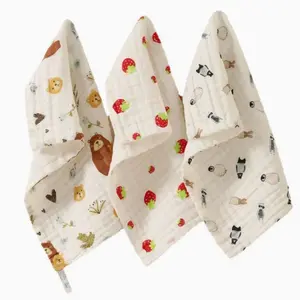 Face Towel Set, Soft Cotton Bath Towels, Cartoon Print Handkerchiefs, High Density Absorbent Baby Wipes, 3pcs/5pcs Pack
