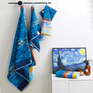 Artistic Pattern Decorative Bathroom Towel Set - Ultra Absorbent & Soft 100% Combed Cotton, Hanging Loop Design, Eco Friendly, Gift Boxed Hangable