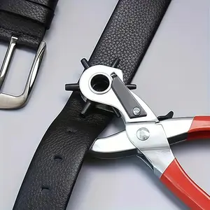 Leather Belt Hole Punch Pliers, Rotating Steel Durable Hand Tool with Rubber Handle, Ideal for Belts, Sewing Projects, and Crafts