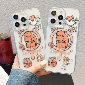 Cute guinea pig transparent magnetic phone case, compatible with iPhone 17E, 17Air, 16E, 15, 14, 13, 12, 11 Pro, Pro Max Plus, and Galaxy S20, S10E, S23FE, S25PLUS, A14, A15, A05S, A57, A55, and Note 20 Ultra models. A great holiday gift.