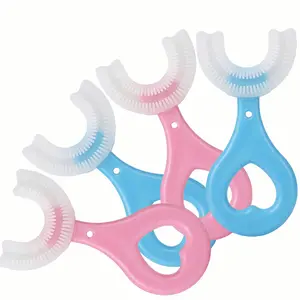 4 Pack U Shaped Toothbrush Kids, Soft Silicone Brush Head Whole Mouth with Handle 360 ° Oral Teeth Cleaning Design for Toddler Toothbrushes Age 3-6 Gift