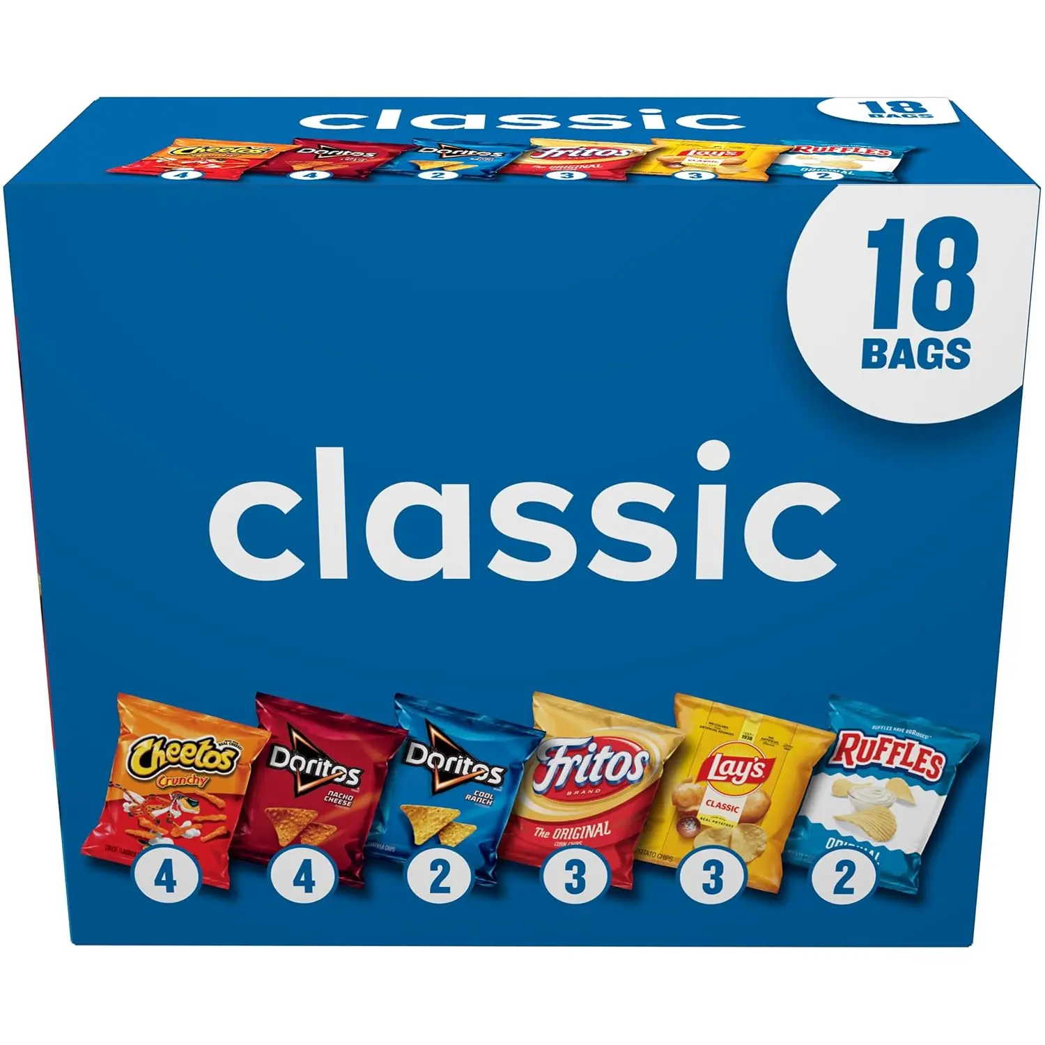 Snacks Variety Pack, Classic Mix, Single Serve Snack Bags, (18 Pack), Ruffles, Fritos, Cheetos, Lay's, Doritos, Chips