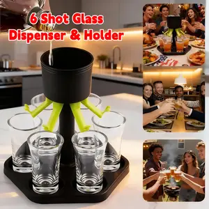 6 Shot Glass Dispenser & Holder, 1 Set Multifunctional Shot Dispenser with 6 Glasses, Cocktail Dispenser for Outdoor Party & Bar