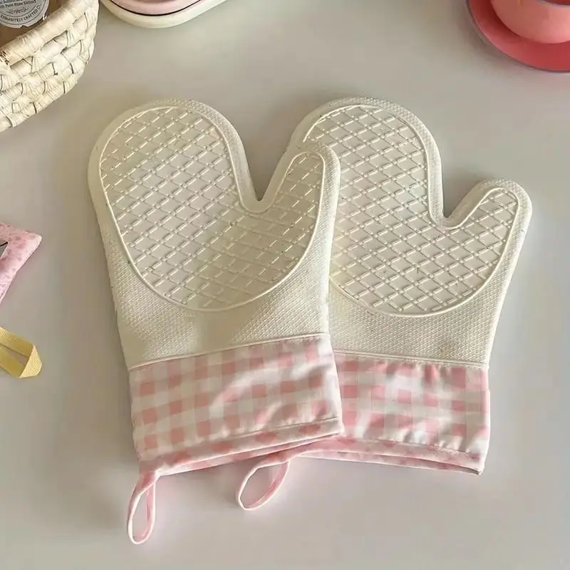 Silicone Kitchen Oven Mitts, 1 Pair Non-slip Heat Resistant Insulated Oven Gloves, Kitchenware Bakeware Baking Accessories for Home Use