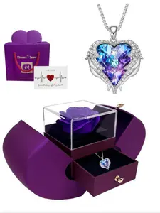Ocean Heart Crystal Pendant Necklace Set, Heart Shaped Necklace, Gift Box Included, Perfect for Mother's Day, Valentine's Day, Christmas, Anniversary, Birthday