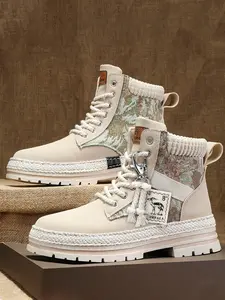 Unisex's Fashionable Patchwork Design Lace Up Hiking Shoes, Trekking Camping Shoes, Casual Sporty Outdoor Shoes for Men & Women, Breathable Comfortable Sports Shoes for Daily Wear