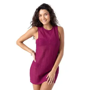 ROXY Women's Sleeveless Swim Dress - Textured Raspberry Beach Cover-Up & Sundress