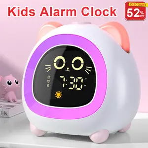 Kids Alarm Clock with Sleep Training, Cat Shaped Night Light, Dual Alarms, Adjustable Brightness, Pink, Fun Sleep Training for Girls & Boys