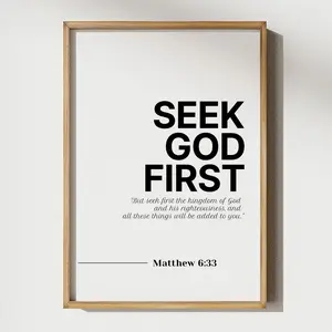 Matthew 6:33 Seek God First Wall Art, Bible Verse Poster, Christian Scripture Print, Faith Based Home Decor, No Frame Poster Prints, Home Decoration