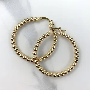18k Gold Beaded Hoop Earrings - 40mm, 50mm Options