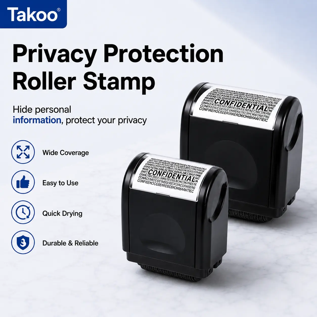 TAKOO Identity Theft Protection Roller Stamp, Self-Inking Privacy Protection Confidential Stamp, Address & Personal Information Blocker for Mail, Bills, Documents & Shipping Labels, 100m Long-Lasting Ink, Home Office Supplies