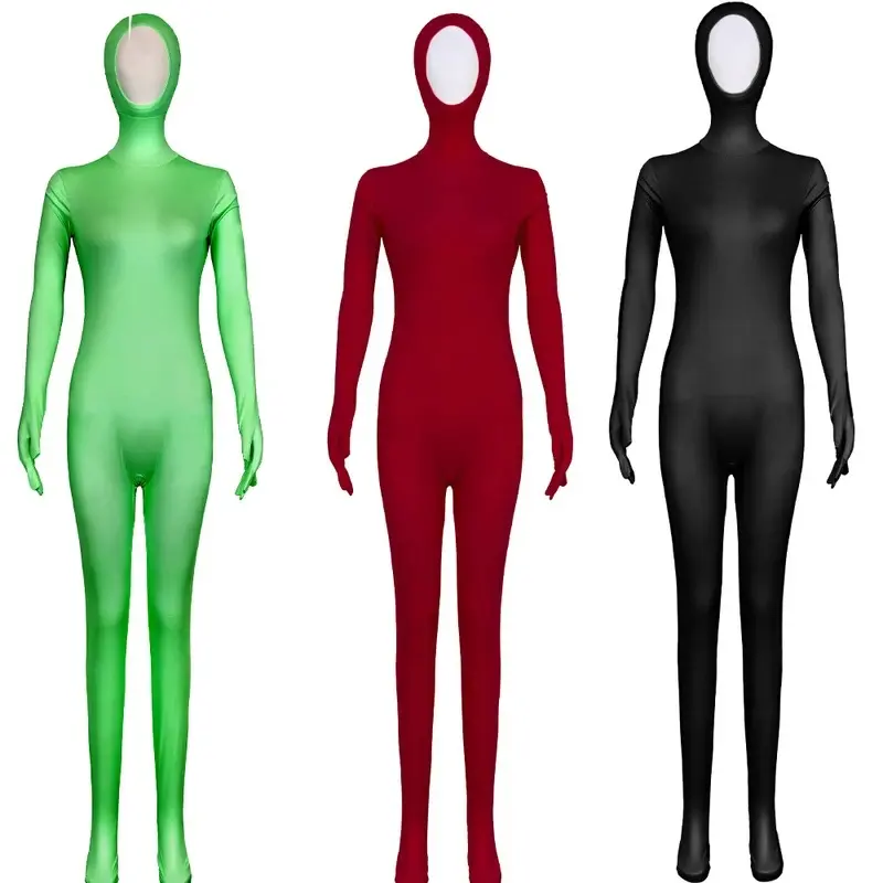 Zentai Suit for Adult Cosplay Leotard Full Bodysuits WomenGreen Screen Suit One Piece Catsuit Halloween Costumes (Face Revealed)