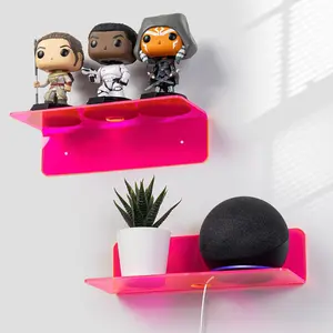 Colored Acrylic Floating Shelves 9 Inch Set of 2 - Easily Expand Wall Space - Small Wall Organizer Shelf with Strong Adhesive for Suitable for Living Room Bedroom Bathroom Kitchen, Etc.