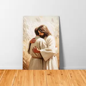 Jesus And Boy Wall Art Christian Spiritual Painting Jesus Praying with Kid Poster Pictures Religion Bible Story Wall Decor God Faith Pictures Eco-Friendly Material Fade-Resistant Waterproof UV-Protected Vibrant Colors