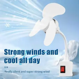 E27 Socket Fan Kit with Plug Adapter – Mini Quiet Electric Fan with Flexible Gooseneck Plug and Light Bulb Base, Energy-Saving Desk Fan for Kitchen, Bathroom, Dormitory, Office