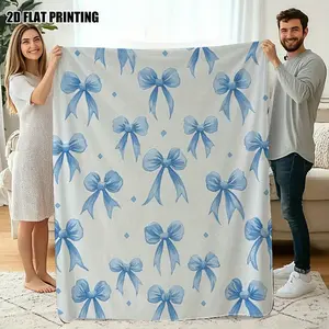 Cozy Blue Ribbon Throw Blanket,Daughter Blanket,Soft Blanket with Elegant Bow Design, Light Blue Ribbon & Bow Accents for Sofa, Bed, Couch, Office, Travel - All-Season Gift, Blanket for Couch, Sofa Accessory, Contemporary Style, Flannel Fabric