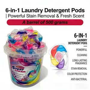 A bucket of 500g six-in-one laundry capsules contains a fabric softener, lasting fragrance and deep cleaning, which is suitable for family use or travel, Laundry Clean Pods, Laundry Detergent Pods, Laundry Beads