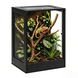 PROLEE 24" x 18" x 36" Tall Reptile Terrarium, 65 Gallon Glass Chameleon Cage, Vertical Crested Gecko Tank with Ventilated Mesh Top, Front Opening Rainforest Habitat