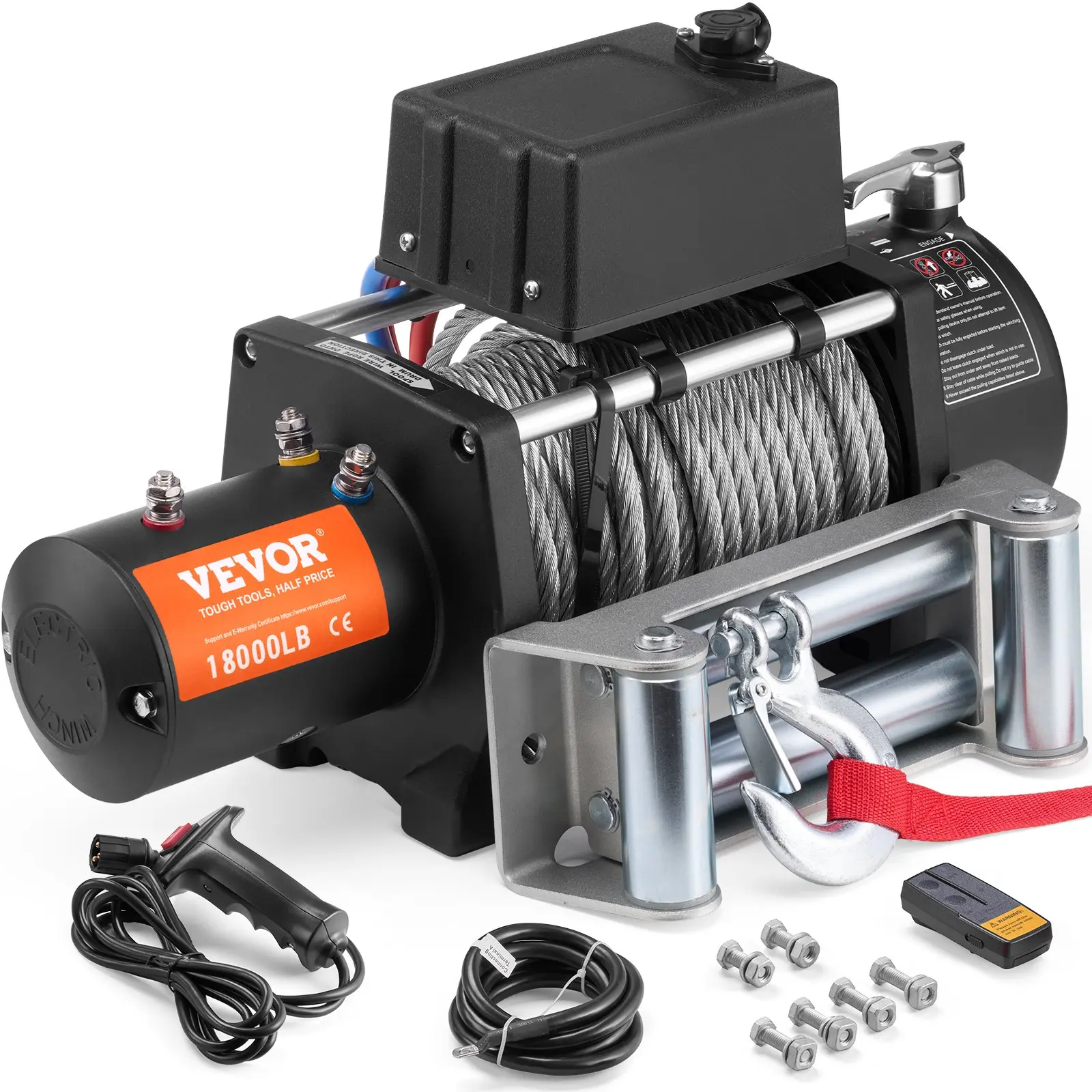 VEVOR 18000 lb 12V DC Electric Truck Winch with Planet Gear, Steel Cable, Copper Motor, IP65 Waterproof, Remote Control, SUV/Truck Accessories for Vehicle Rescue | Father's Day Gift, Gear Ratio