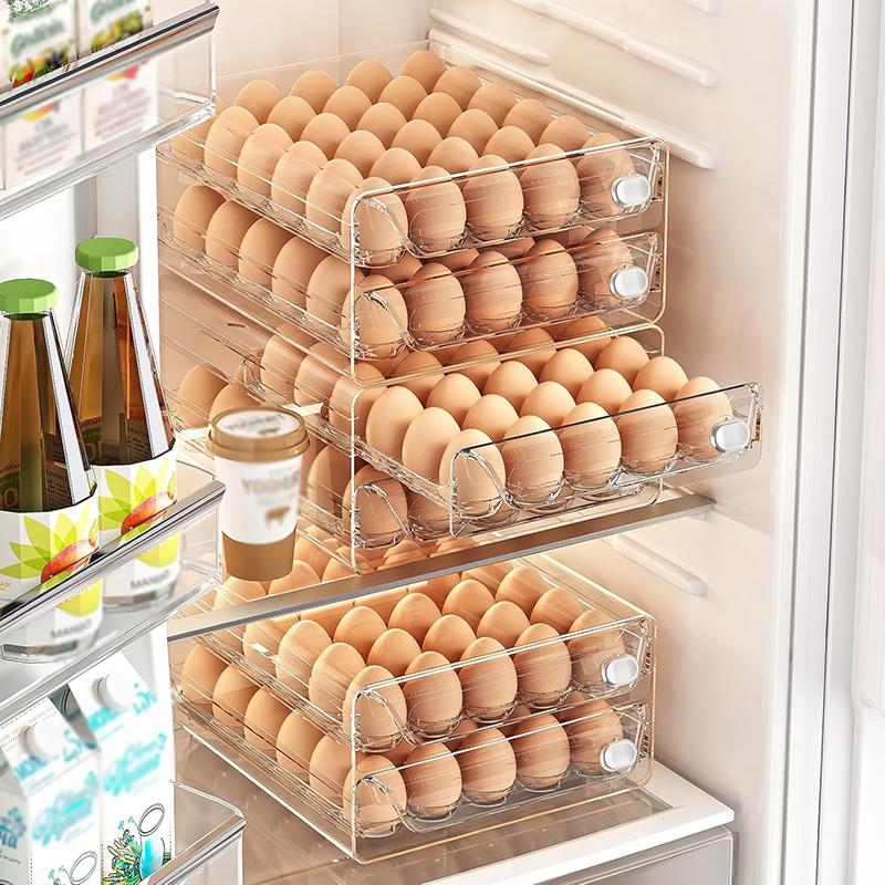 Large Stackable Egg Storage Box for Fridge & Kitchen, 60 Egg Capacity with Freshness Timer, Transparent Anti-Roll Egg Organizer
