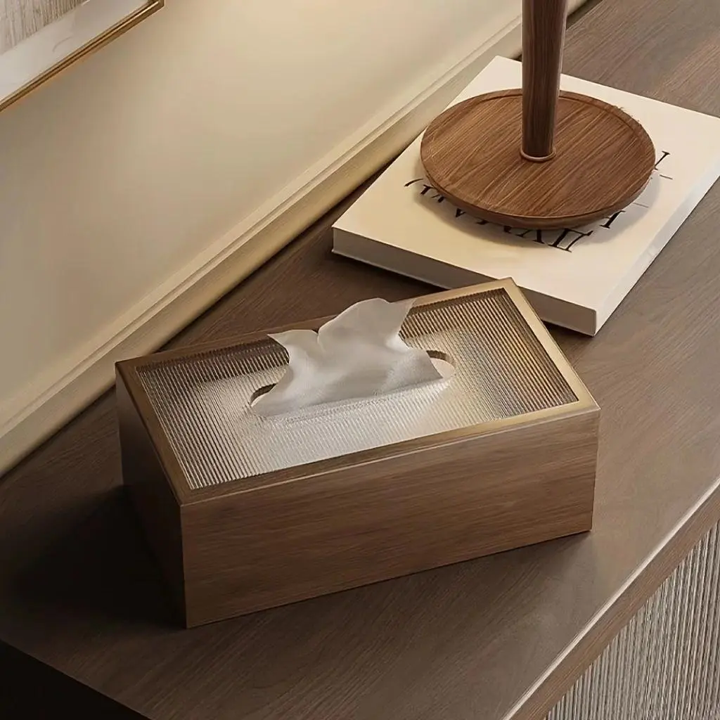 1PC Black walnut patterned wooden tissue box, paper drawer, home tissue box, Tissue Holder, Tissue Dispenser, Tissue Storage Box