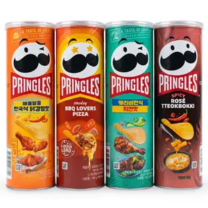 Korean Pringles Exotic Flavor Variety Pack 4 Cans, BBQ Lovers Pizza, Korean Fried Chicken, Tteokbokki & Caribbean Chicken