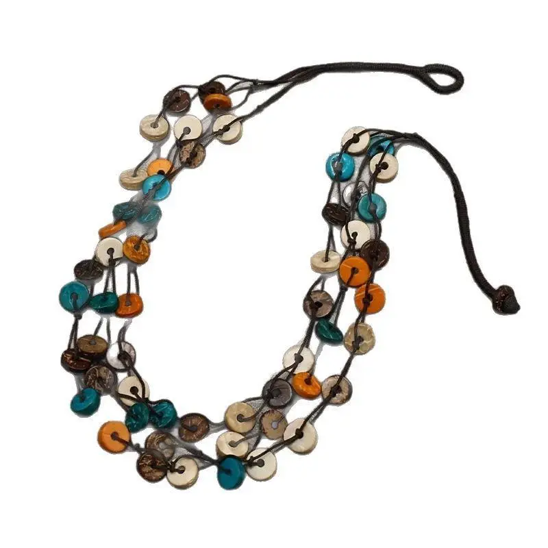 Bohemian Vintage Ethnic Style Handmade Coconut Shell Wooden Beads Colorful Necklace Party Jewelry Beaded Handcrafted Boho Fashion Accessory