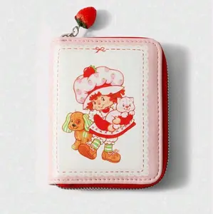 Strawberry Shortcake Character Short Wallet with Zipper Closure and Strawberry Charm | Cute 3D Fruit Girly Gift